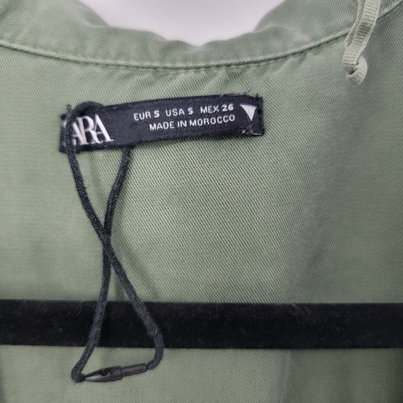 Zara Womens Olive Green Cargo Wrap Short Sleeve Dress Small - Picture 3 of 5